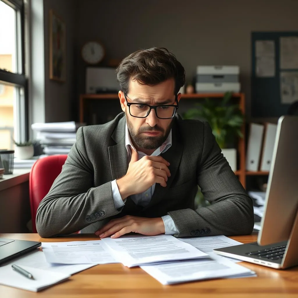 Stressed business owner going through paperwork