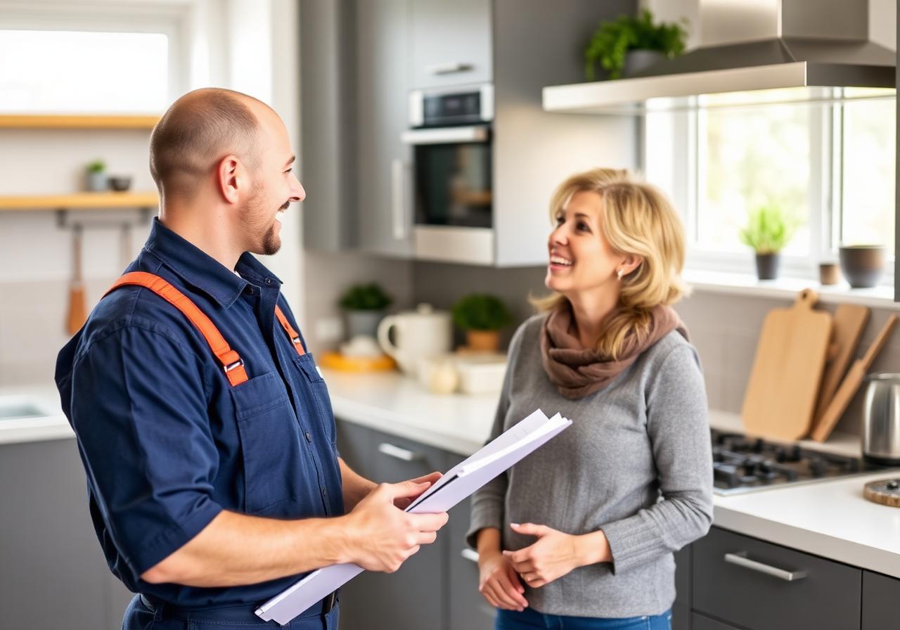 Tradesman talking through a job with a happy customer