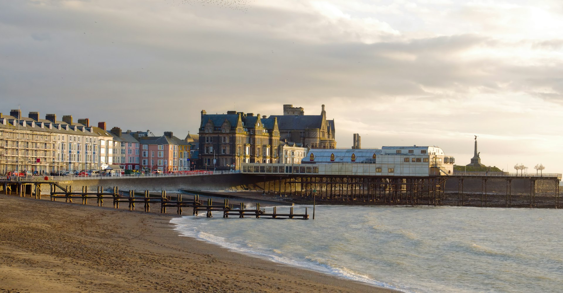 Aberystwyth seafront and beach at sunset, Ceredigion