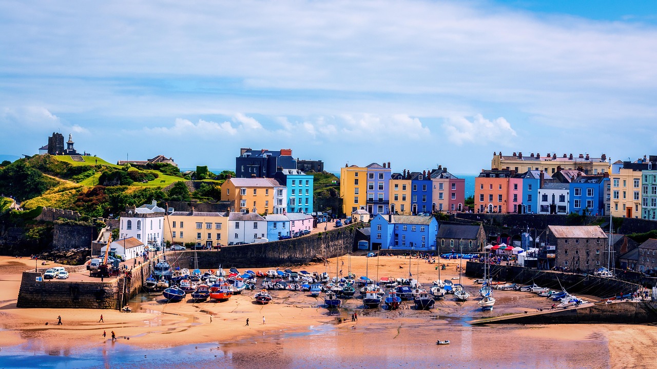 Colourful harbour town on the Pembrokeshire coast, West Wales